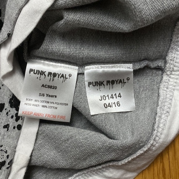 Punk Royals Splatter Gray and Black Hoodie Boys 5/6Y - Picture 5 of 7